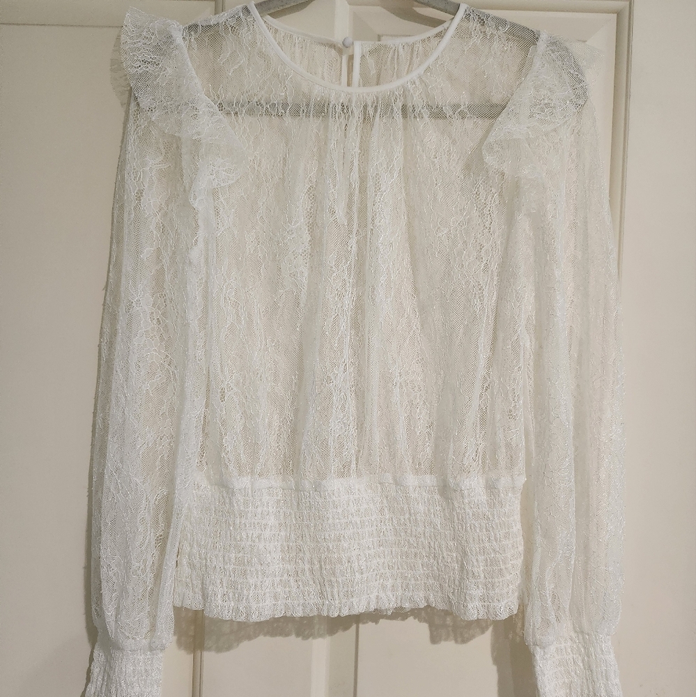 WHBM Off White Lace Blouse Size Small